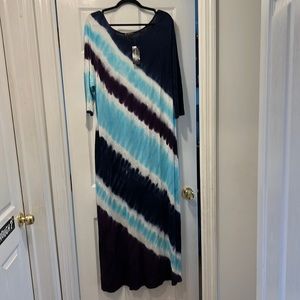 INC 2X navy / lighter blue, purple and white tie dye dress w/tiny silver studs